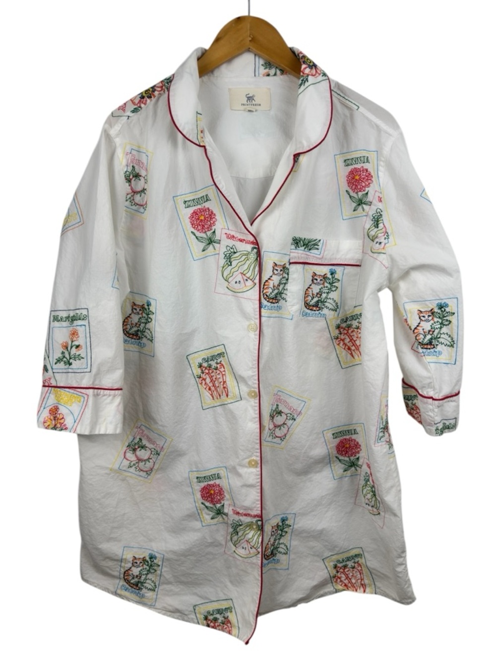 Printfresh Seed Packets Sleep Shirt Cloud Organic Cotton Button Down Nightgown L - Picture 2 of 16